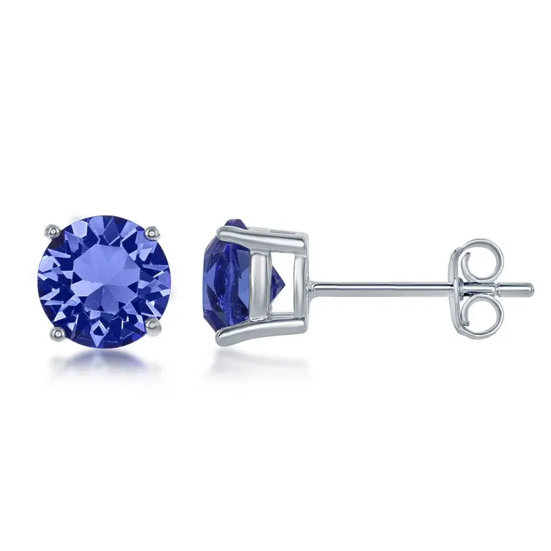 Sterling Silver 6MM Sapphire "September" Swarovski Element Earrings