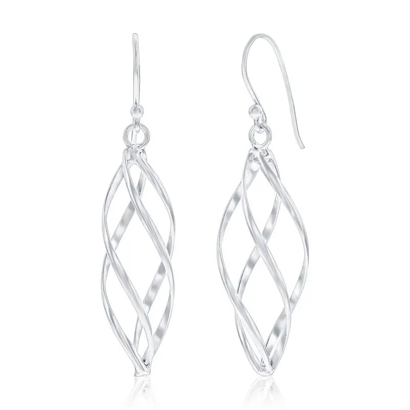 Sterling Silver Long Twisted Earrings