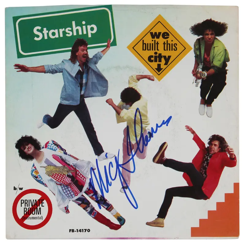 Mickey Thomas Starship Signed We Built This City 45 RPM Album Cover BAS #BG82342