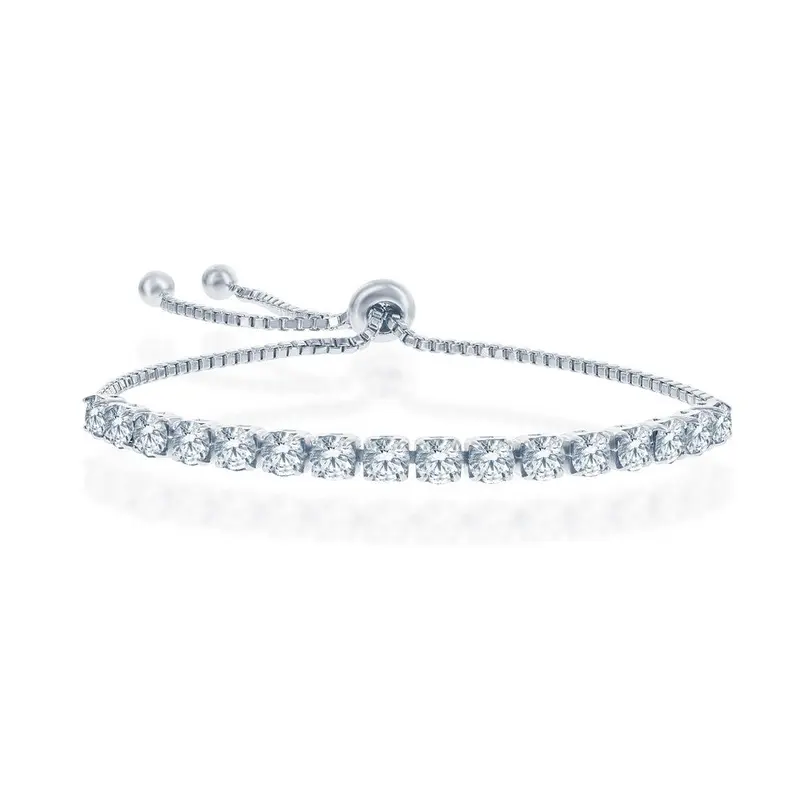 Sterling Silver 4MM Crystal "April" Swarovski Element Adjusatble Bolo Bracelet