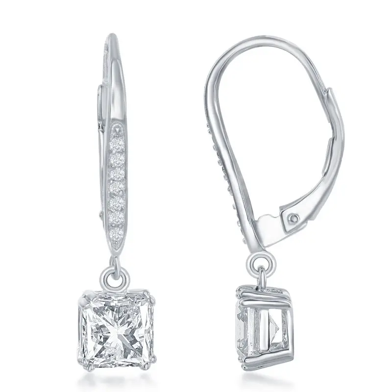 Sterling Silver Square CZ Earrings