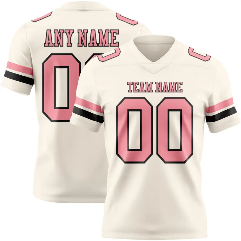 Custom Cream Medium Pink-Black Mesh Authentic Football Jersey