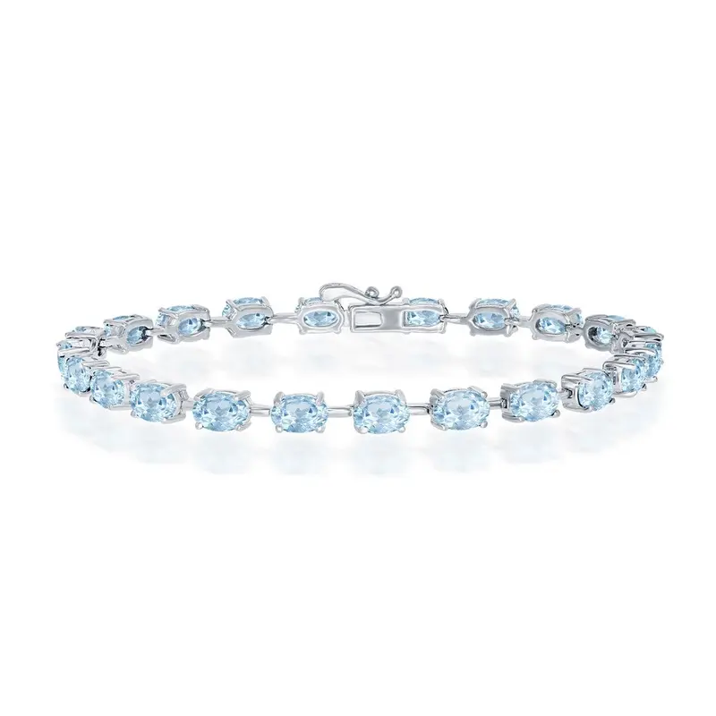 Sterling Silver, 6x4mm Oval, 13.33cttw Blue Topaz Gem Tennis Bracelet