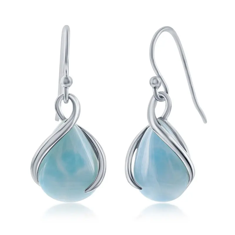 Sterling Silver, Pearshaped Larimar Twist Earrings