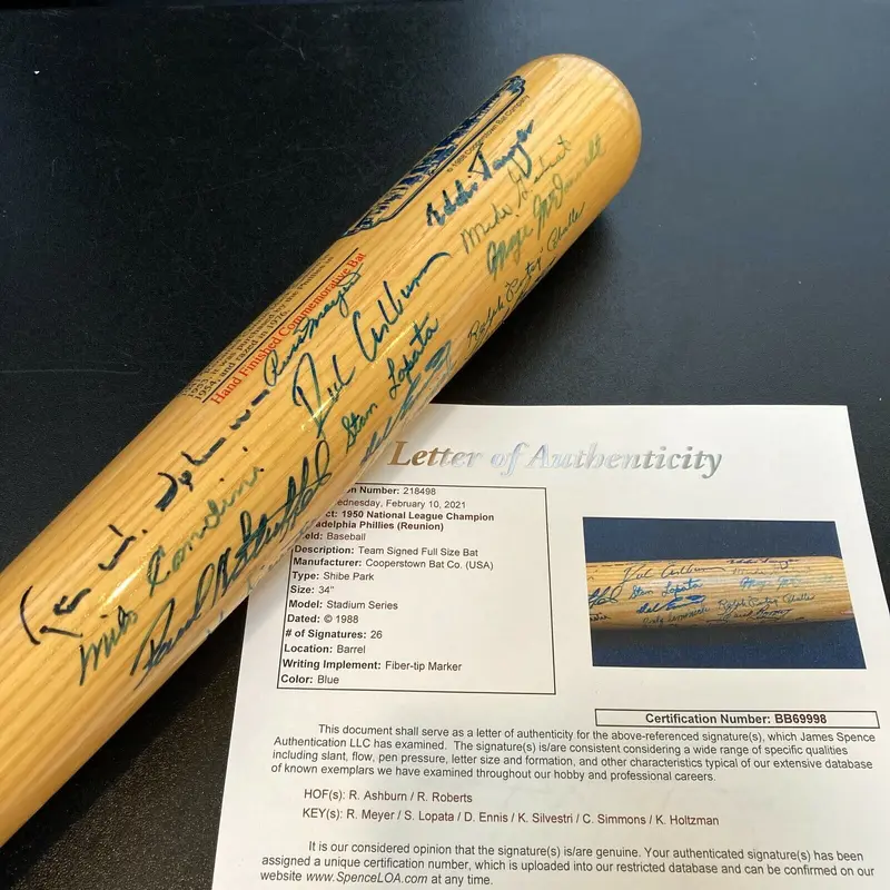 1950 Philadelphia Phillies Whiz Kids NL Champions Team Signed Bat With JSA COA