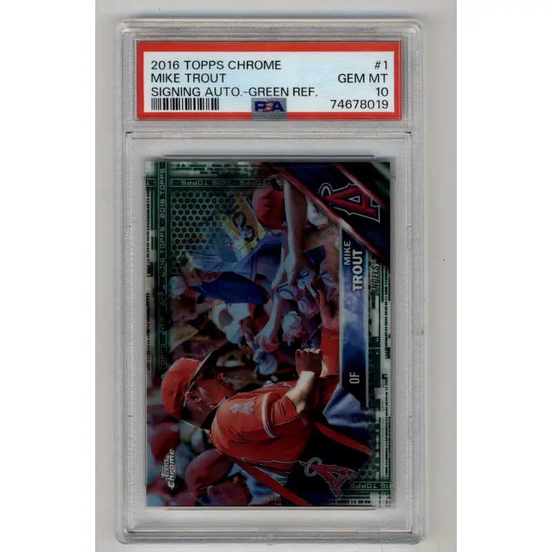 Mike Trout 2016 Topps Chrome Signing Auto Green Refractor 47/99 PSA 10 Gem Mint