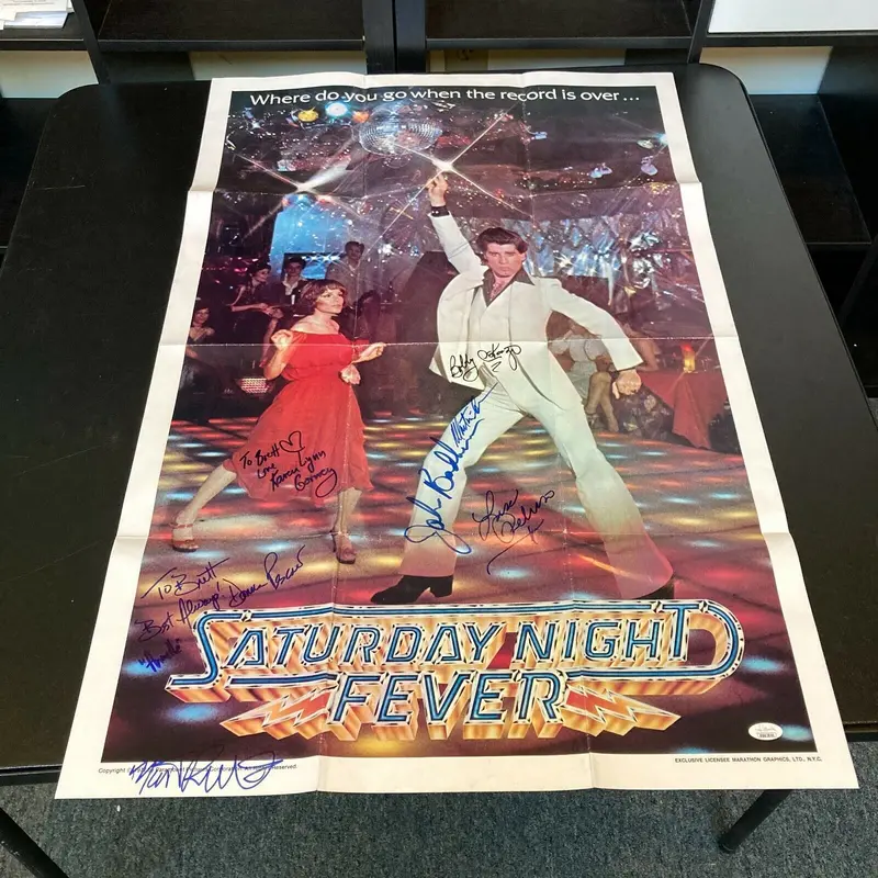 Saturday Night Fever Cast Signed 1977 23x35 Poster 8 Sigs John Travolta JSA COA