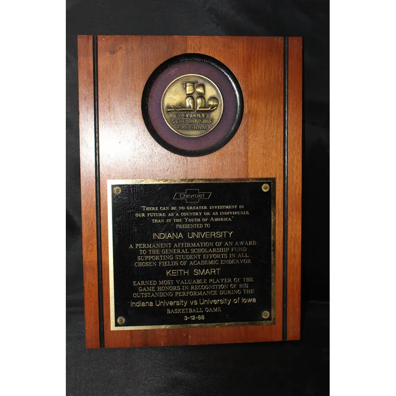 1988 Keith Smart Indiana University Chevrolet Player of the Game Plaque