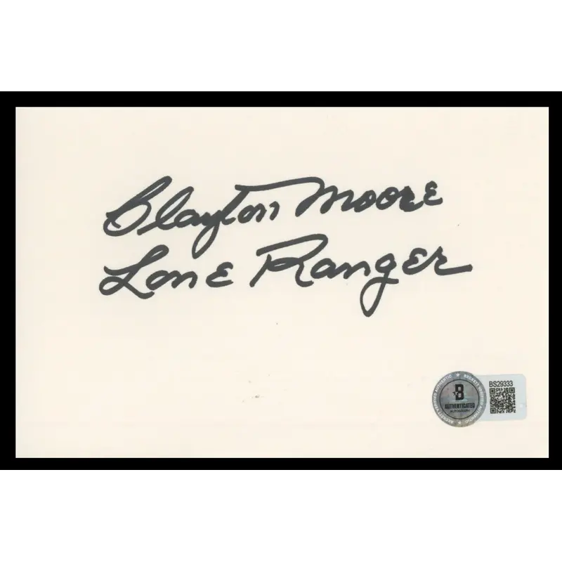Clayton Moore The Lone Ranger "Lone Ranger" Signed 4x6 Index Card BAS #BS29333