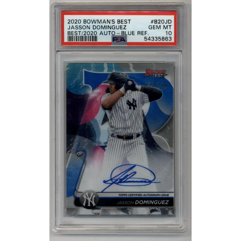 Jasson Dominguez 2020 Bowman's Best Blue Refractor Auto 033/150 PSA 10 Gem Mint