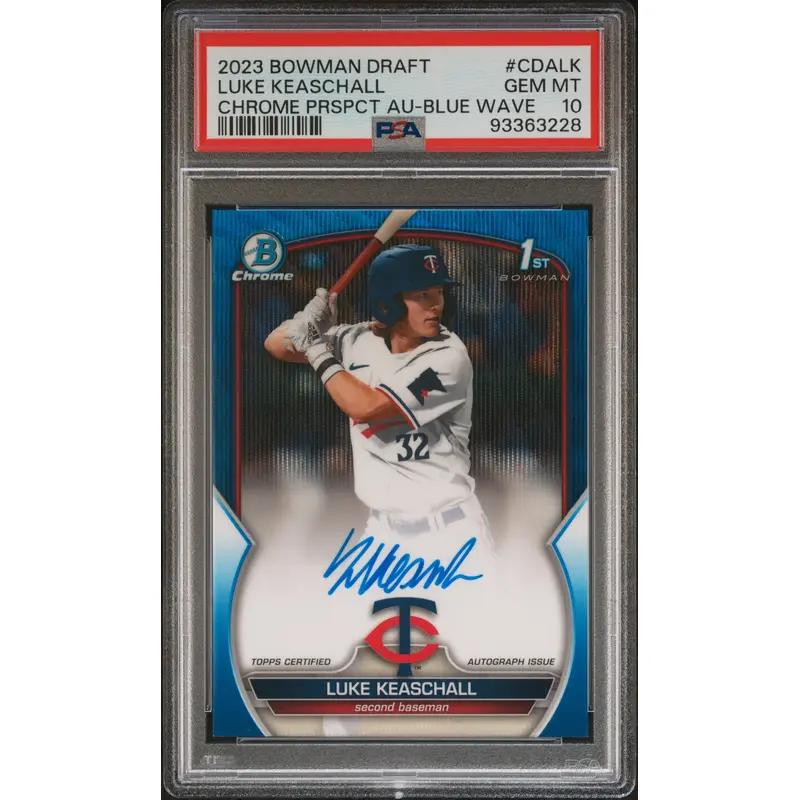 Luke Keaschall 2023 Bowman Draft Chrome Blue Wave Auto #148/150 PSA 10 Gem Mint