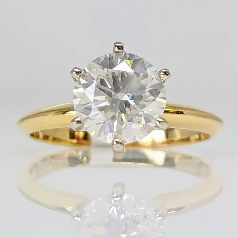 14K 1.68 CARAT TOTAL I1 E DIAMOND ROUND 6-PRONG SOLITARE ESTATE RING