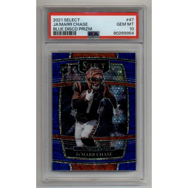 Ja'Marr Chase 2021 Select Blue Disco Prizm 03/25 PSA 10 Gem Mint