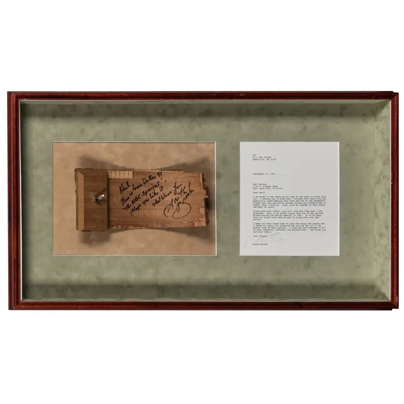 Garth Brooks Signed  Concert Used Guitar Piece To Karl Malone Beckett COA