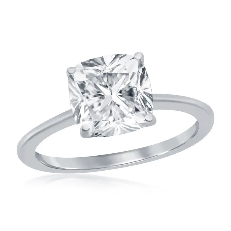 Sterling Silver, Four-Prong 8mm Cushion-Cut Engagement Ring