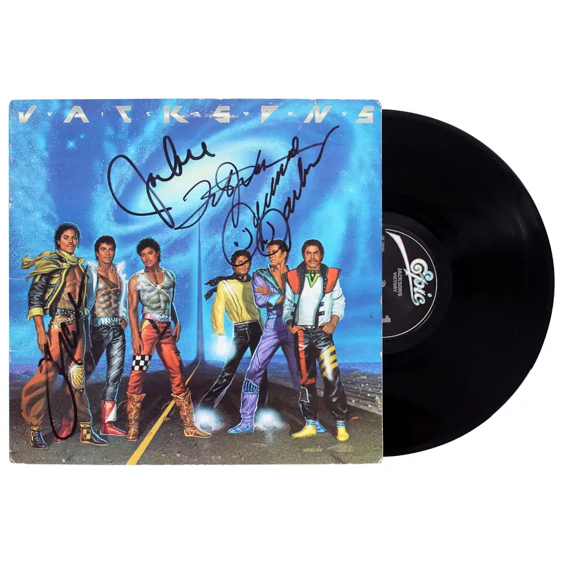 Jackson 5 Tito, Jackie, Jermaine & Marlon Signed Victory Album Cover w Vinyl BAS
