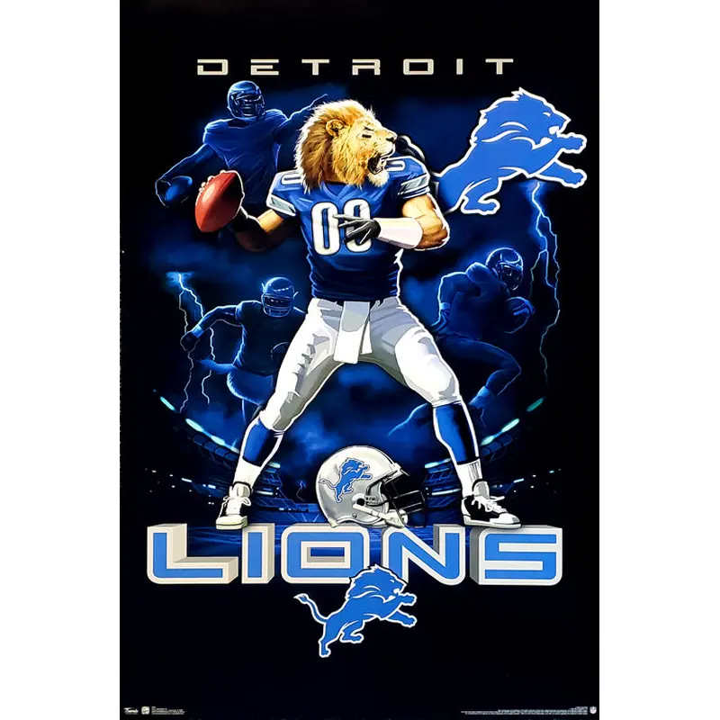 Detroit Lions "On Fire" NFL QB Action Theme Art Poster - Costacos Sports