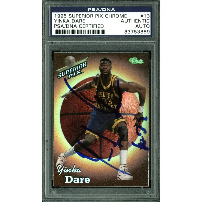 Nets Yinka Dare Authentic Signed Card 1995 Superior Pix Chrome #13 PSA Slabbed