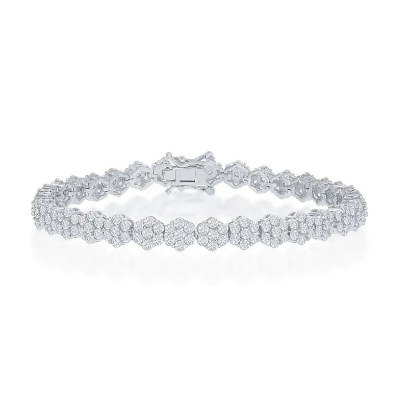 Sterling Silver, Flower Design CZ 6mm Tennis Bracelet