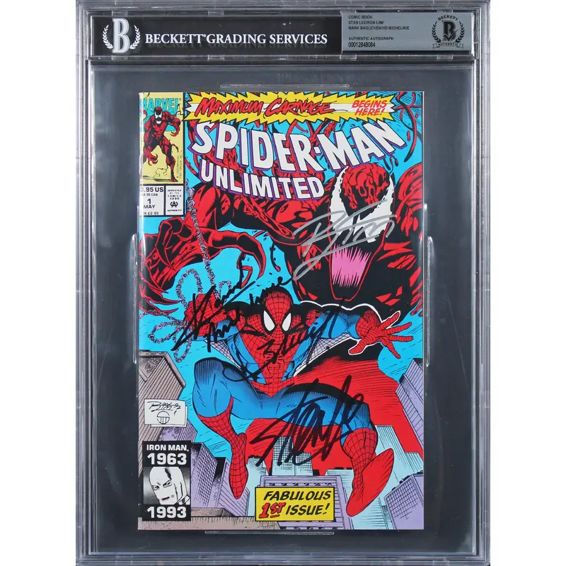 (4) Stan Lee, Lim, +2 Signed Spider-Man Maximum Carnage #1 Comic BAS Slabbed