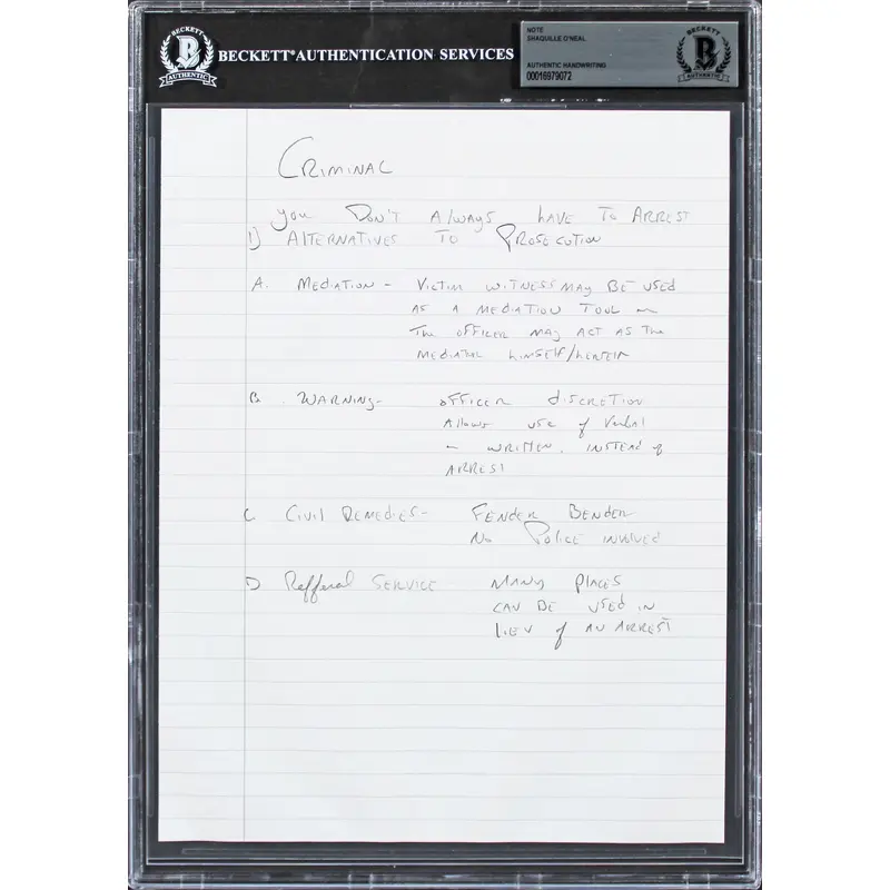 Lakers Shaquille O'Neal 8x10 Training Notes Handwriting Sample BAS Slabbed 4