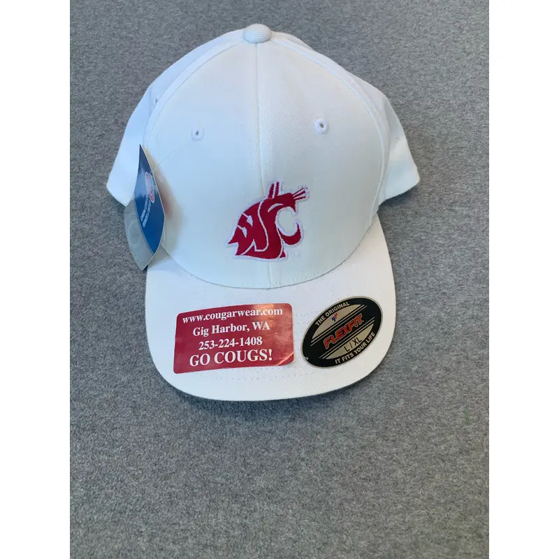 White Fitted Hat With Crimson Logo