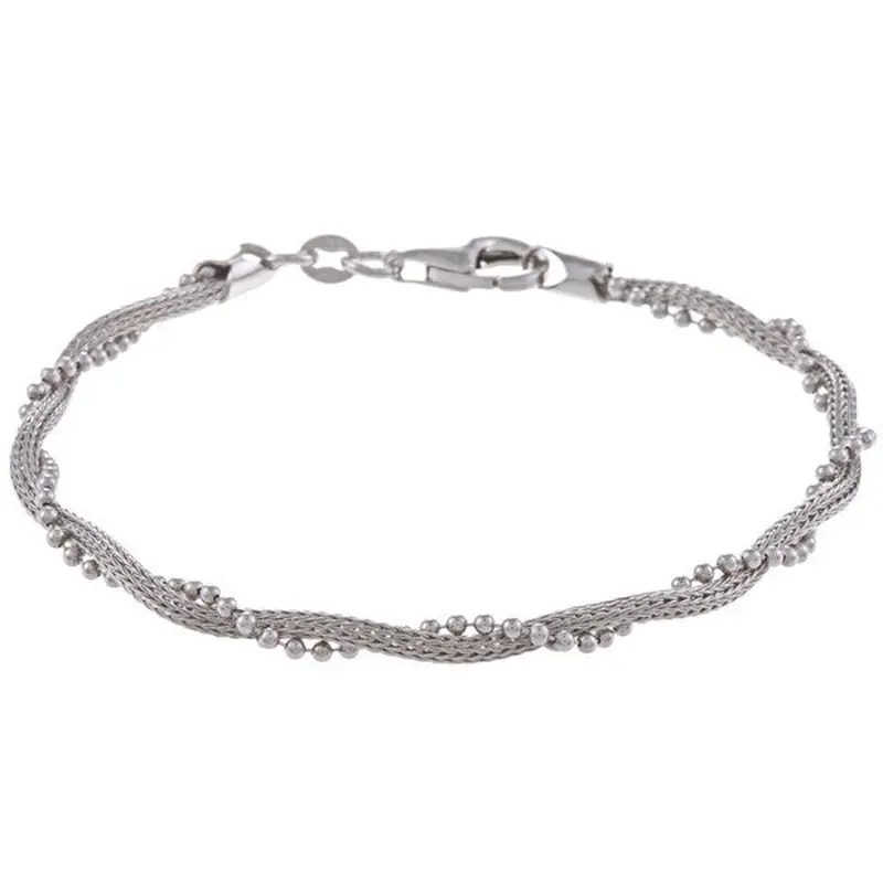 Sterling Silver  Chain w/ Winding Beads Bracelet