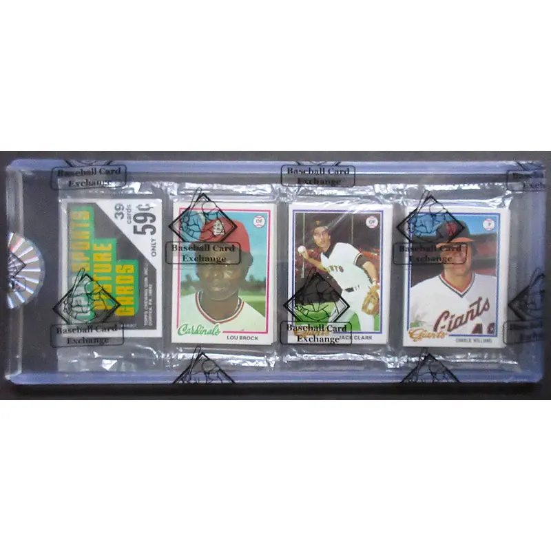 1978 Topps Baseball Unopened Rack Pack (BBCE) (Brock Top) (Eckersley Back) (26195)