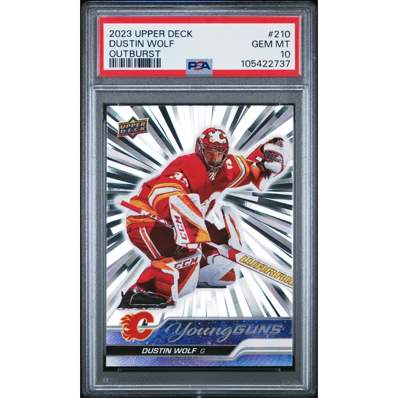 Dustin Wolf 2023 Upper Deck Young Guns Outburst #210 PSA 10 Gem Mint