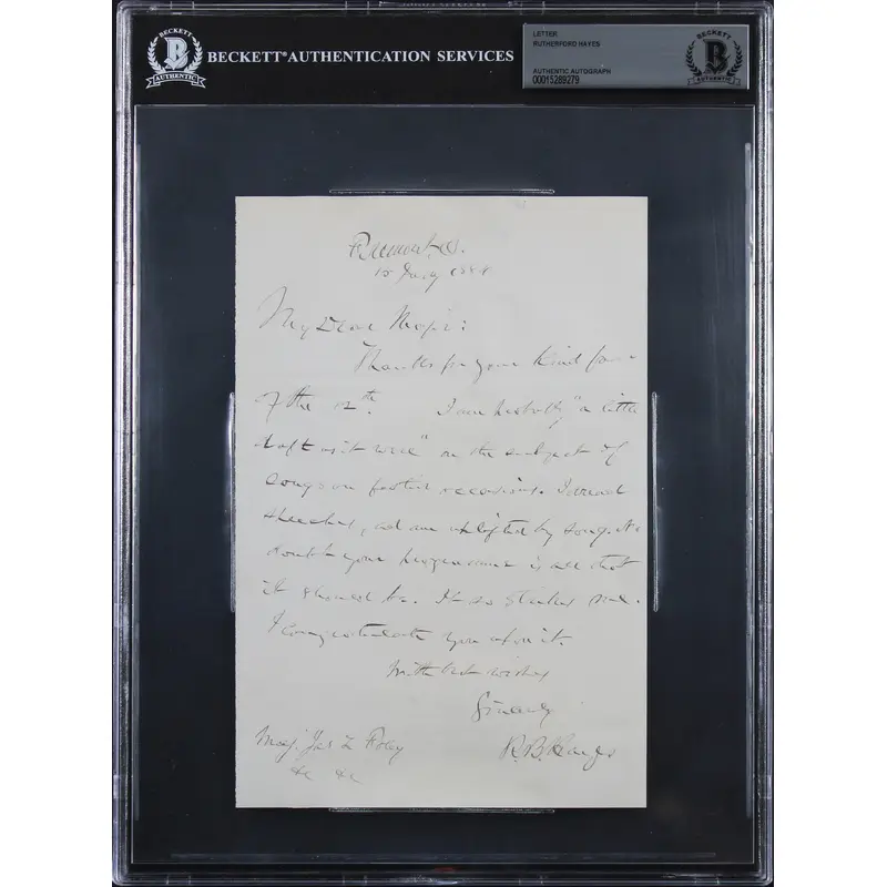 Rutherford B. Hayes Authentic Signed 5.5x8.25 Hand Written Letter BAS Slabbed