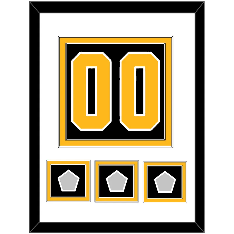 Pittsburgh Number (Back) & 3 Stanley Cup Champions Patches - Home Black - Double Mat 1