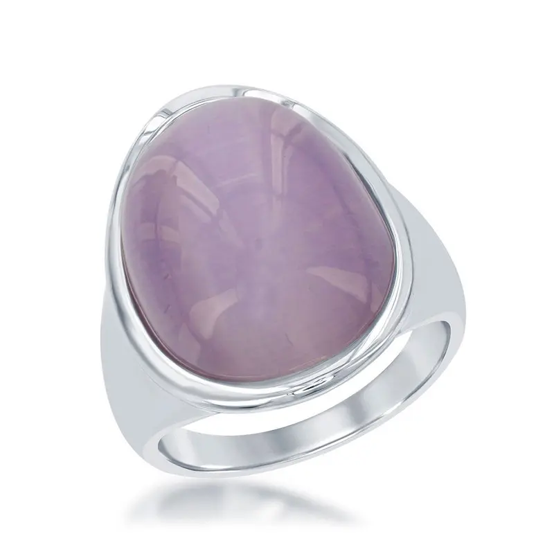 Sterling Silver Light Violet Oval Cat?s Eye Ring