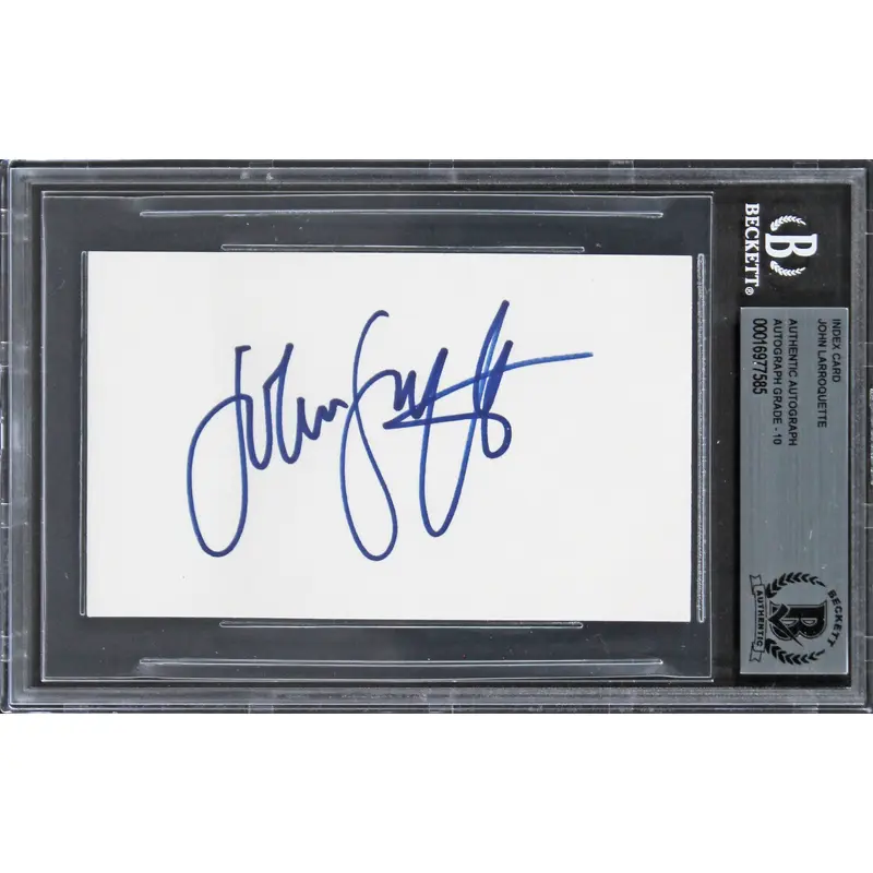 John Larroquette Night Court Signed 3x5 Index Card Auto Graded 10! BAS Slabbed