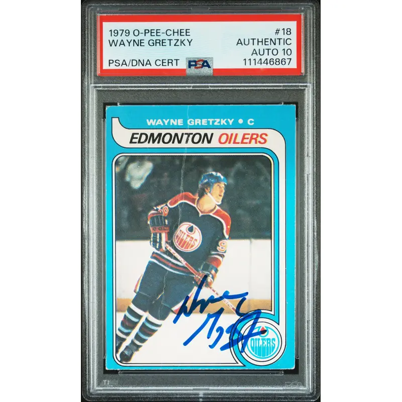 Oilers Wayne Gretzky Signed 1979 O-Pee-Chee #18 Rookie Card Auto 10! PSA Slab 2