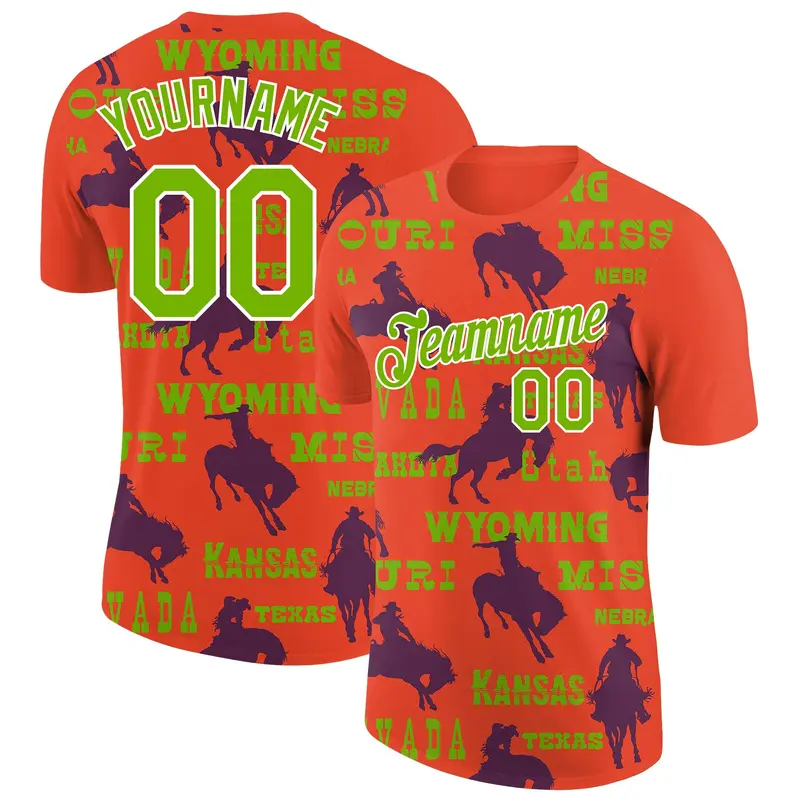 Custom Red Neon Green-White 3D Pattern Design Cowboy Rodeo Performance T-Shirt