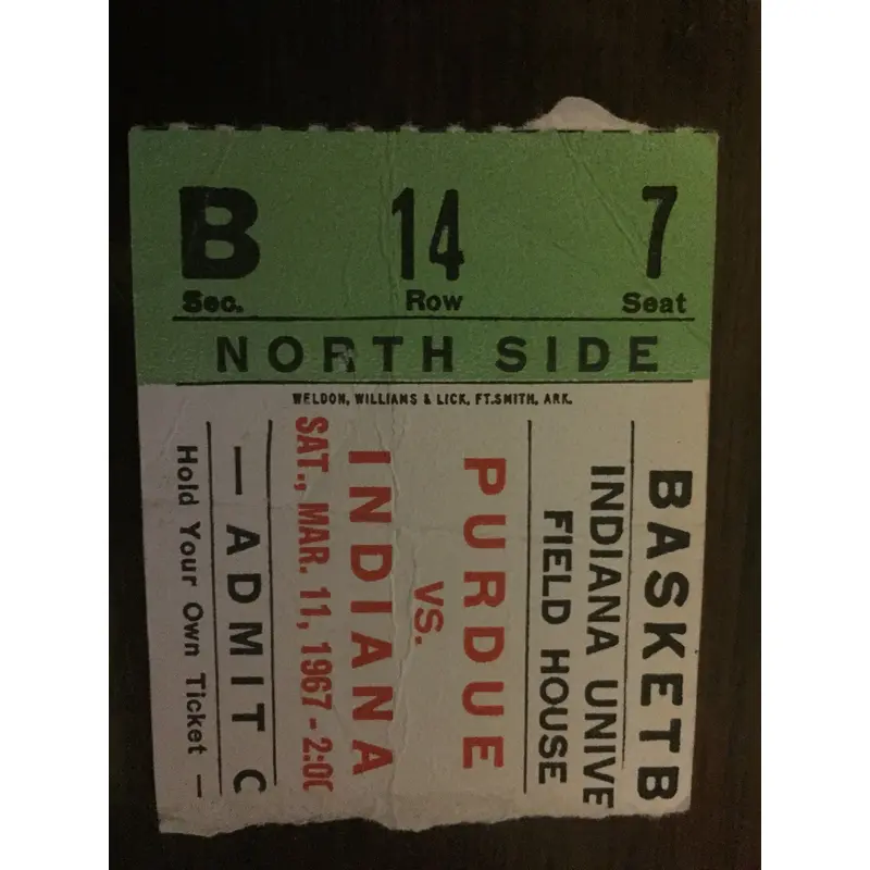 1967 Purdue vs Indiana University Basketball Ticket Stub