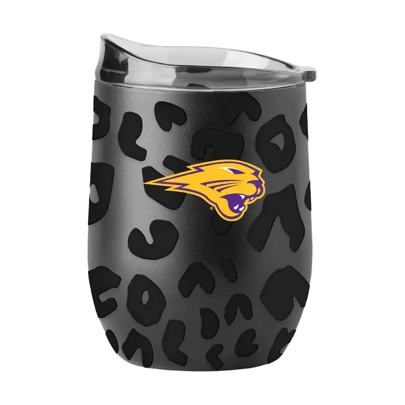 Northern Iowa Leopard 16oz Black Powdercoat Curved Beverage