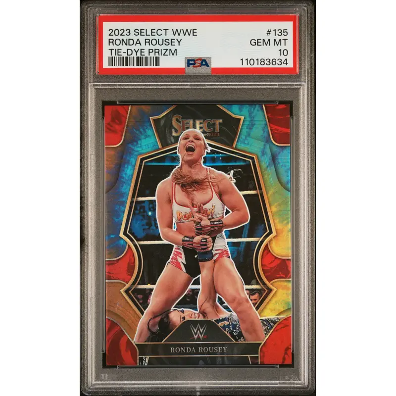Ronda Rousey 2023 Panini Select WWE #135 Tie-Dye Prizm #11/25 PSA 10 Gem Mint