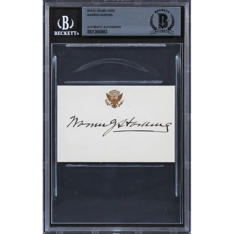 Warren G. Harding Authentic Signed 2.5x3.65 White House Card BAS Slabbed
