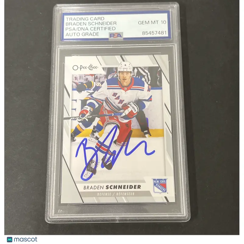 2023-24 O-Pee-Chee #233 Braden Schneider signed card PSA Auto 10 Rangers