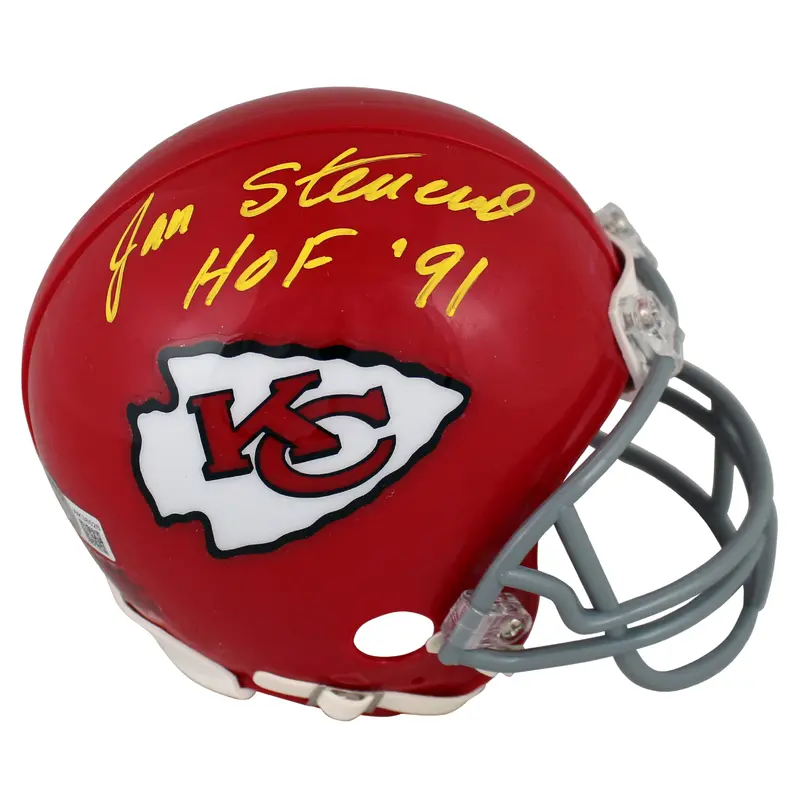 Chiefs Jan Stenerud "HOF 91" Signed 63-73 Throwback Rep Mini Helmet BAS Witness