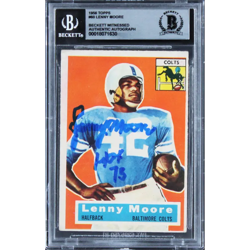 Colts Lenny Moore Signed 1956 Topps #60 Card Auto Graded Mint 10! BAS Slabbed