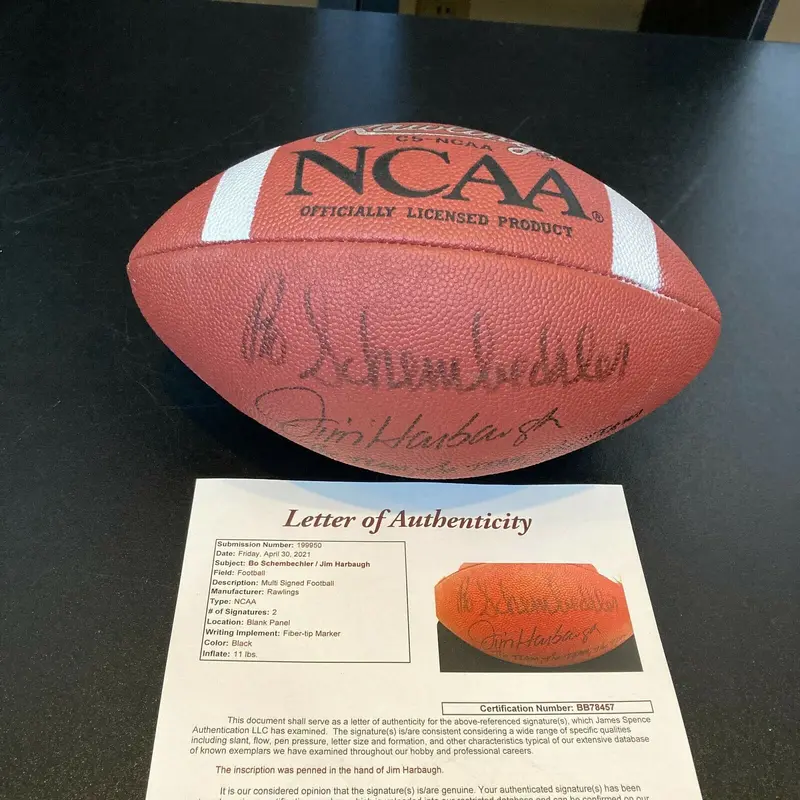 Bo Schembechler & Jim Harbaugh "The Team The Team" Signed NCAA Football JSA COA