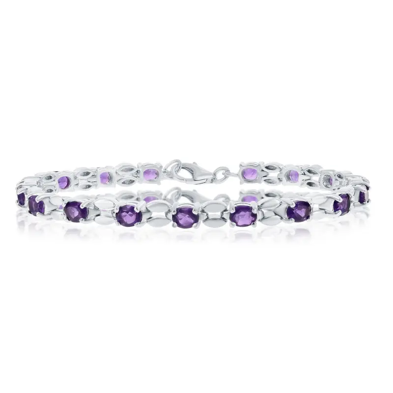 Sterling Silver, 5x4mm Oval, 5.5cttw Gem Bracelet - Amethyst