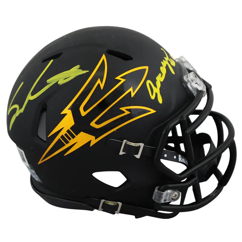 ASU Sam Leavitt & Jordyn Tyson Signed Black Speed Mini Helmet BAS Witnessed