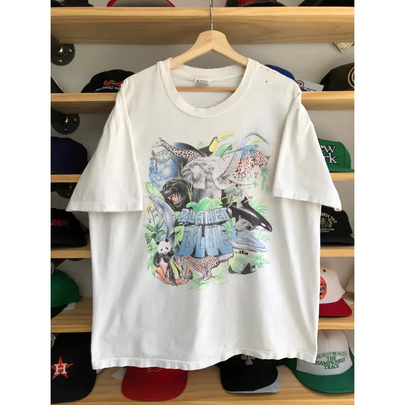 Vintage Planet Blue Animal Nature Tee Size XL