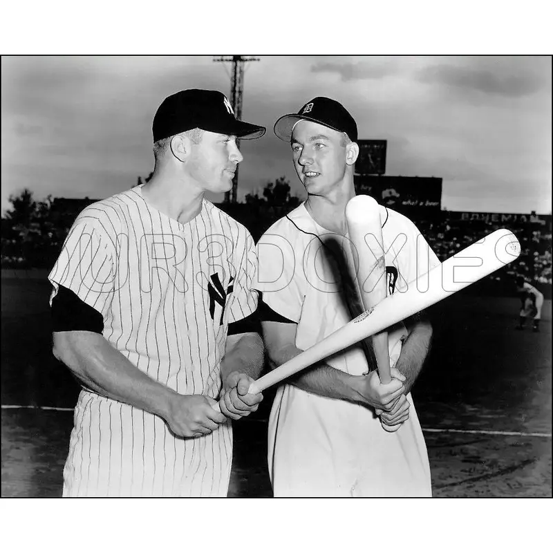 1957 Mickey Mantle Al Kaline 8X10 Photo - Yankees Tigers  - 3303