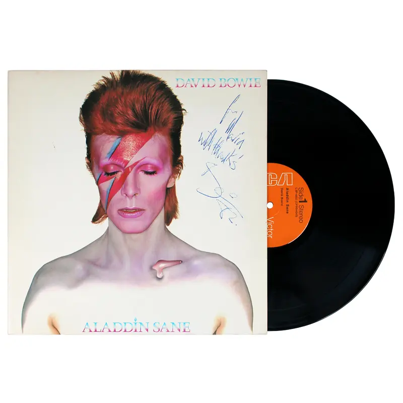 David Bowie "With Thanks" Signed Aladdin Sane Album Cover W/ Vinyl JSA #YY12950