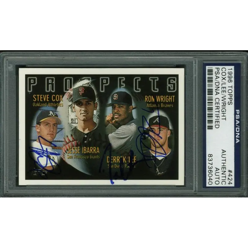 Derrek Lee, Cox & Wright Authentic Signed Card 1996 Topps #424 PSA/DNA Slabbed