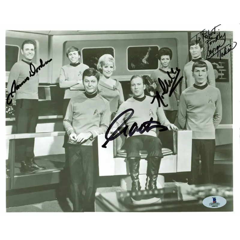 Star Trek (4) Shatner, Nichols, Takei +1 Signed 8x10 Vintage Photo BAS #A00321